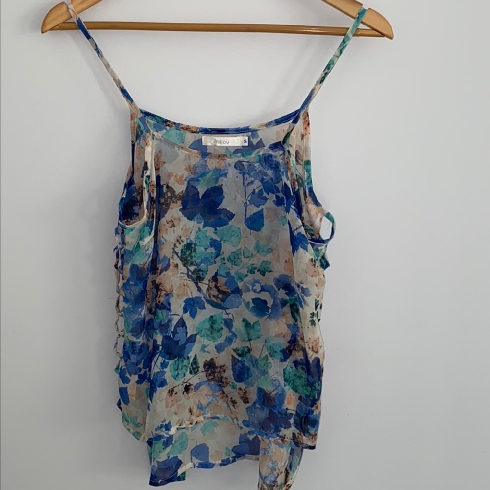 LF Millau Sheer Leaf Print Tank with Side Detail